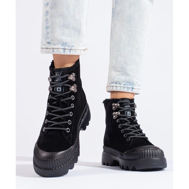 Botas de caminhada pretas na plataforma Big Star KK274522 preto 2