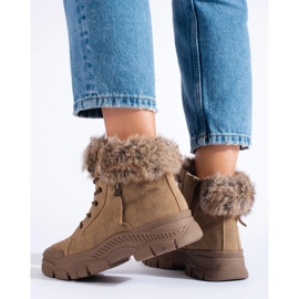 Botas de caminhada de senhora castanhas com pelo bege 1 Botas de caminhada de senhora castanhas com pelo bege 1