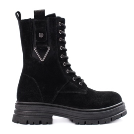 Botas altas femininas em couro natural preto 2
