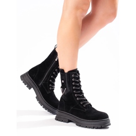 Botas altas femininas em couro natural preto 1