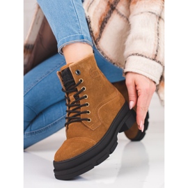 Sapatos femininos de couro Big Star KK274524 castanho 2