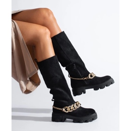 Botas femininas negras com corrente de ouro preto 2
