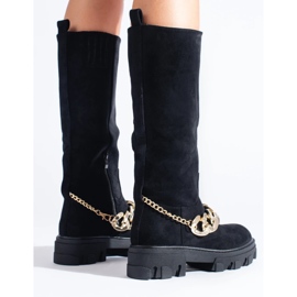 Botas femininas negras com corrente de ouro preto 1