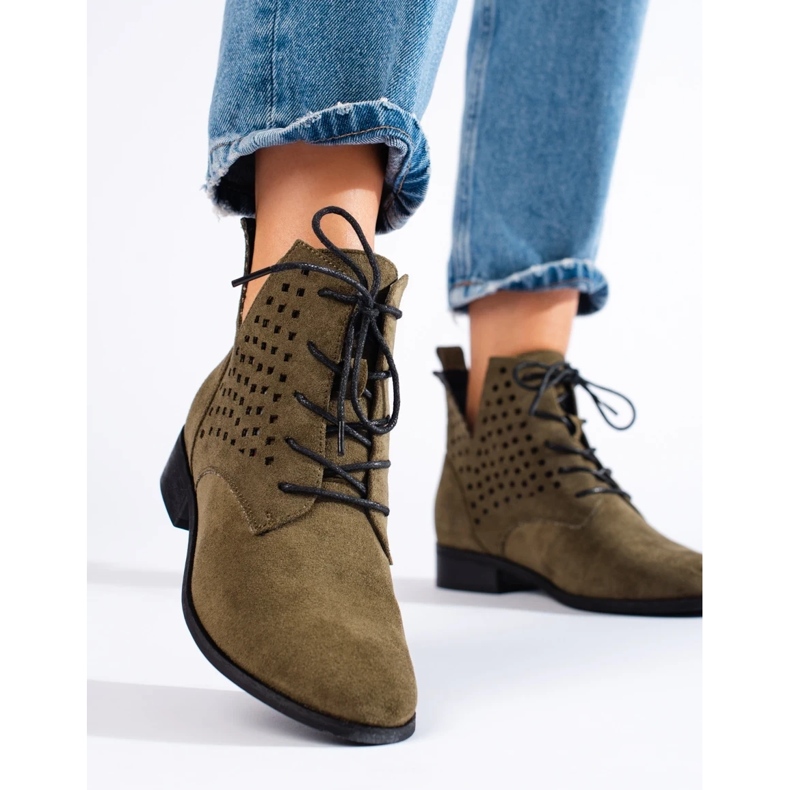 W. Potocki Botas de mulher com atacadores bordados Verde Potocki 1