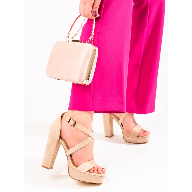 Sandália salto alto bege Shelovet 2