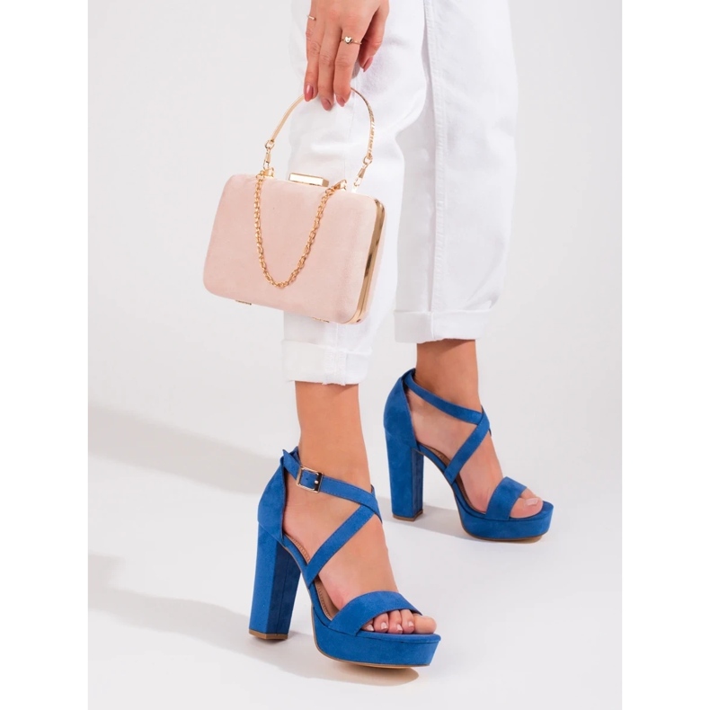 Sandália salto alto azul Shelovet 2