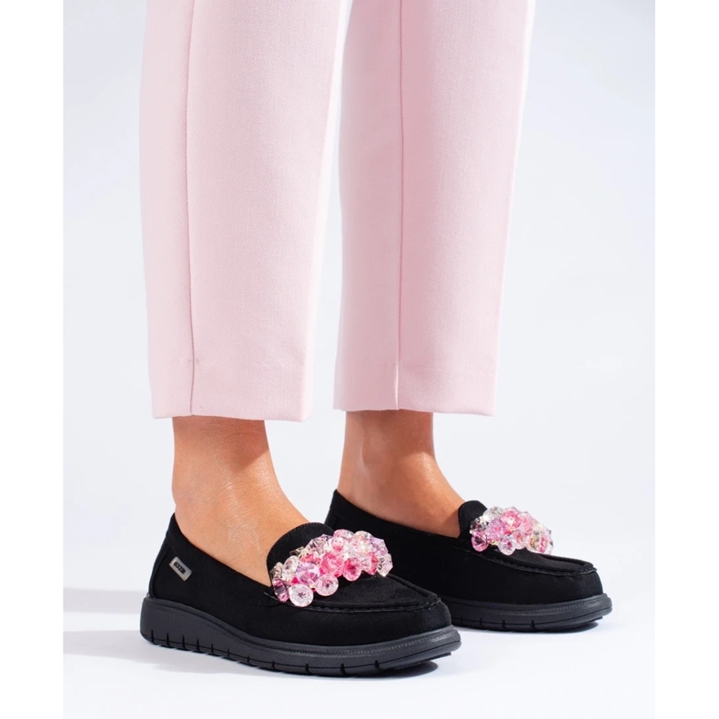 Mocassins plataforma femininos Shelovet camurça preto 1