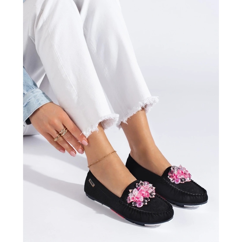 Mocassins Shelovet de mulher pretos em camurça 1