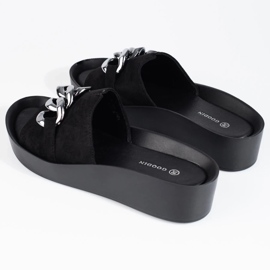 Confortáveis ​​chinelos femininos Shelovet pretos com corrente 2