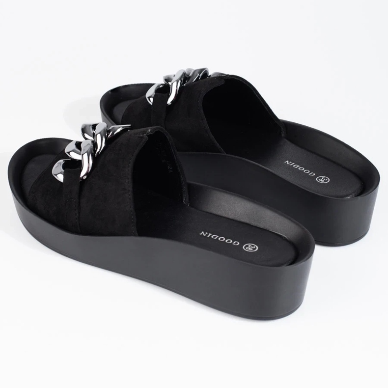 Confortáveis ​​chinelos femininos Shelovet pretos com corrente 2