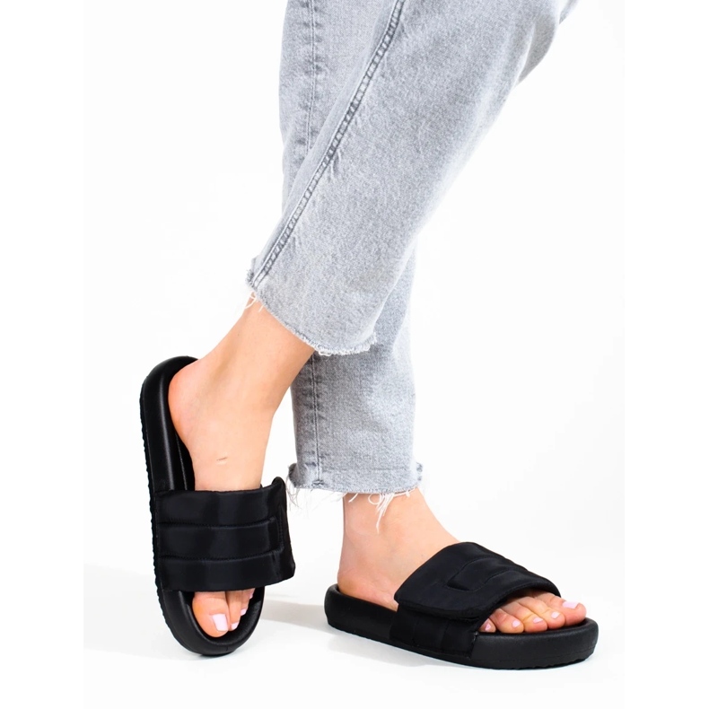 Chinelos de mulher Shelovet pretos com velcro 2 Chinelos de mulher Shelovet pretos com velcro 2