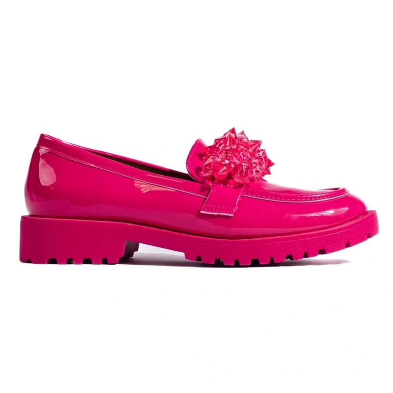 Mocassins de mulher Shelovet lacados com cristais fúcsia rosa 2 Mocassins de mulher Shelovet lacados com cristais fúcsia rosa 2