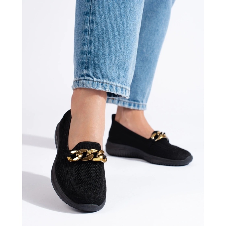 Deslizamento confortável de material feminino com uma corrente preta Shelovet preto 1