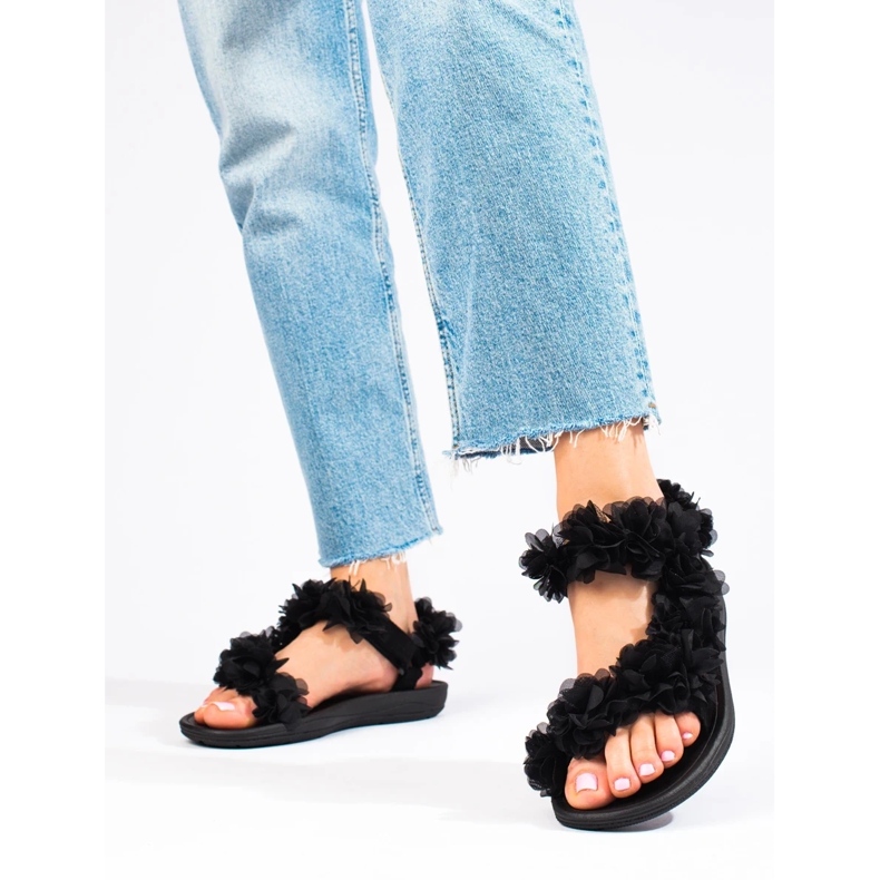 Sandálias de mulher pretas perfumadas Shelovet com velcro preto 1