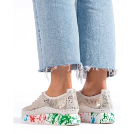 Sapatos femininos de couro com plataforma colorida Shelvt dourado 1