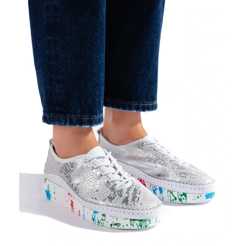 Sapatos de mulher em pele prateada com plataforma Shelovet colorida prata 2