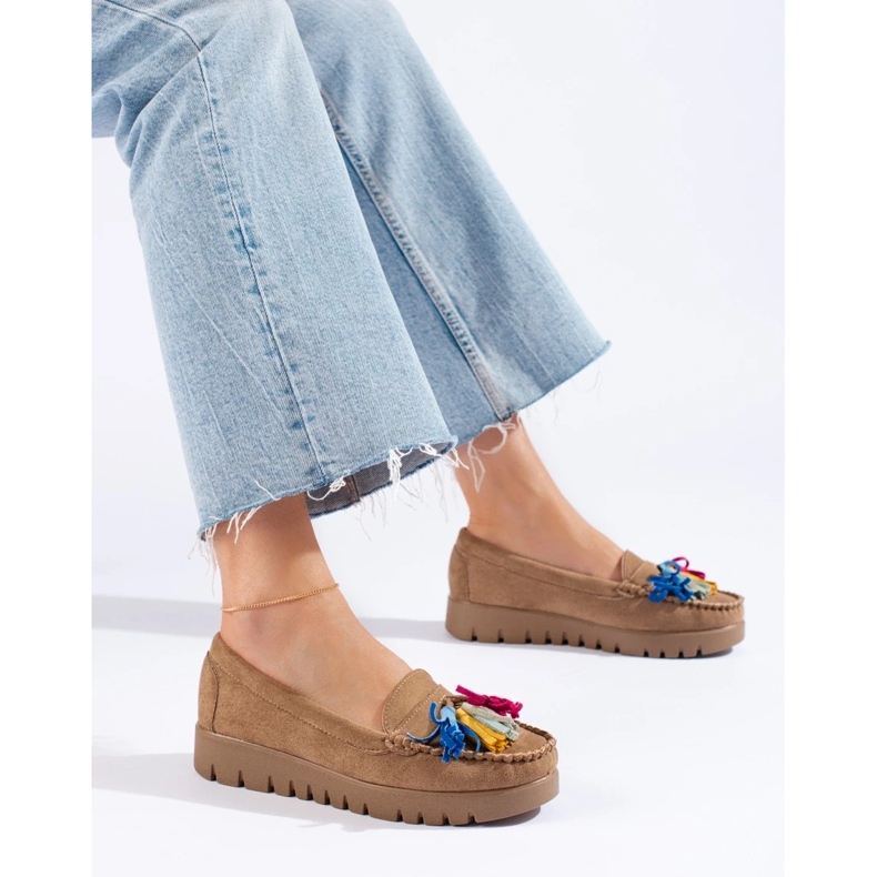 W. Potocki Mocassim boho de camurça Potocki com borlas bege 2