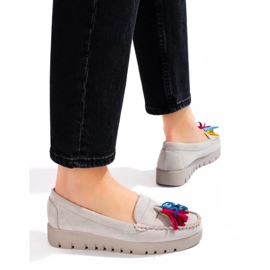 W. Potocki Mocassim boho de camurça Potocki cinza com franjas 1 W. Potocki Mocassim boho de camurça Potocki cinza com franjas 1
