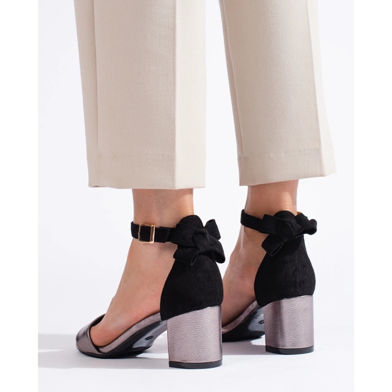 W. Potocki Sandália preta e prata com laço Potocki preto 1