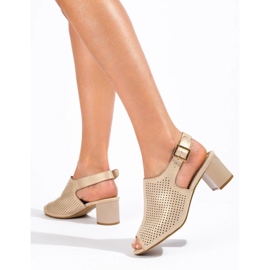 Sandálias de tacão de camurça vazadas para mulher Shelovet gold dourado 2