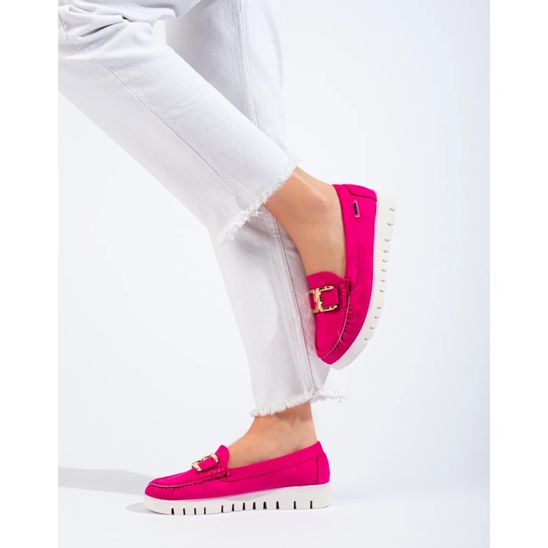 Mocassins de camurça em uma sola grossa rosa Shelovet 1
