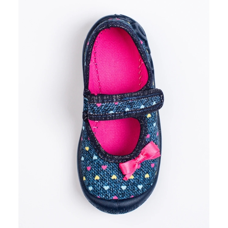 SHELOVET Chinelos para meninas com velcro corações 3F azul 1