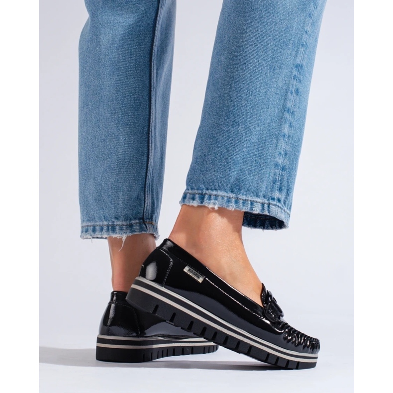 Mocassim plataforma Shelovet preto envernizado 1