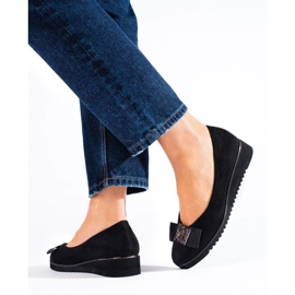 Sapatos de cunha baixa de camurça preta Shelovet preto 1