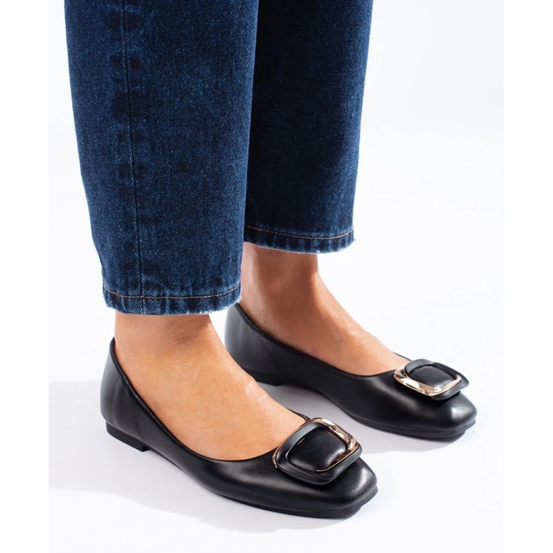 Sapatilhas pretas elegantes com bico quadrado da Shelovet preto 1