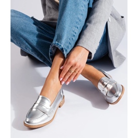 Mocassins femininos de couro ecológico prateado da Shelovet prata 2