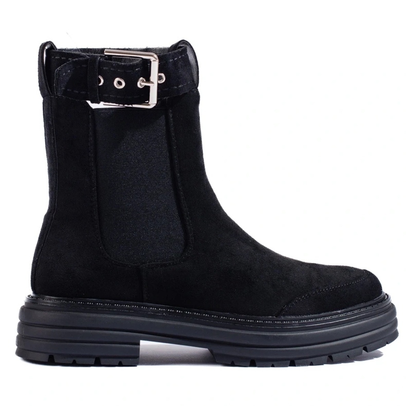 Botins de camurça preta com fivela Shelovet preto 2