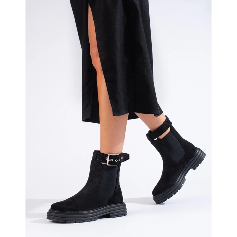 Botins de camurça preta com fivela Shelovet preto 1