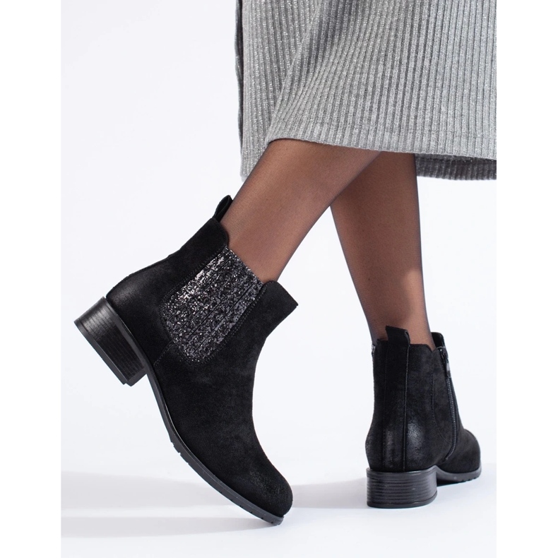 Botas Shelovet Chelsea de mulher de camurça preta preto 2