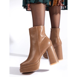 SHELOVET Botins de salto alto bege escuro marrom 2