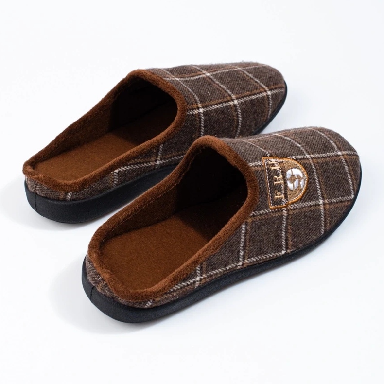 Chinelos xadrez masculinos Shelovet marrons castanho 1