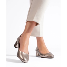 Sapatos femininos de salto baixo, ouro escuro dourado 1