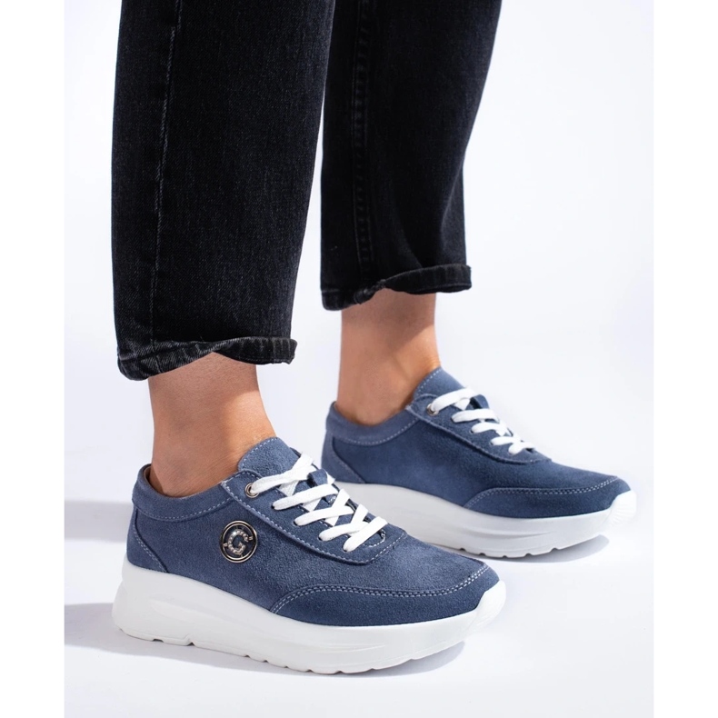 Calçados esportivos de couro azul 2