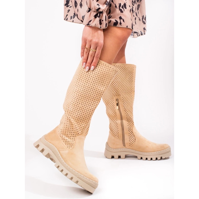 W. Potocki Botas de camurça com bordados Potocki bege 1