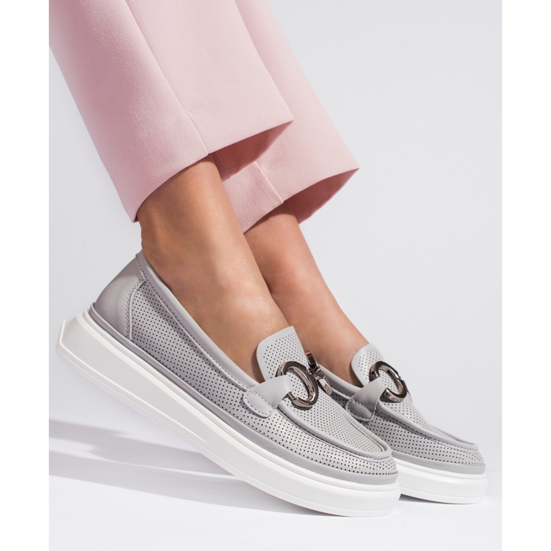 Goodin Mocassins femininos cinza vazados 2