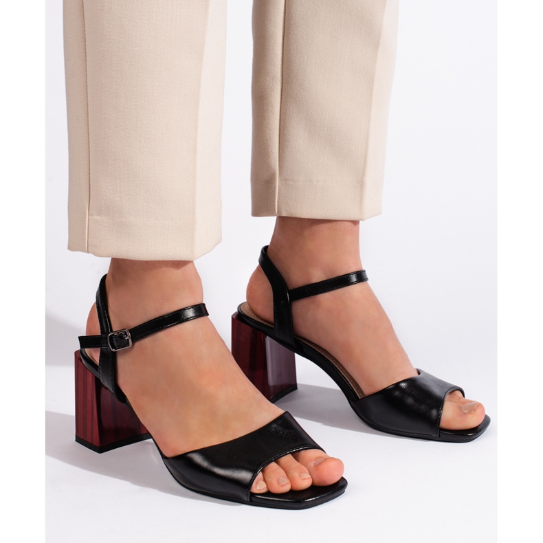 Goodin Sandálias femininas pretas elegantes de salto alto preto 2