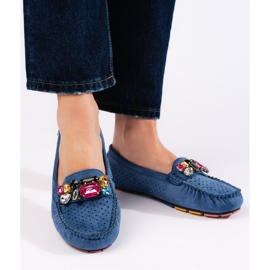 Goodin Mocassins femininos azuis com aberturas e cristais azul 2