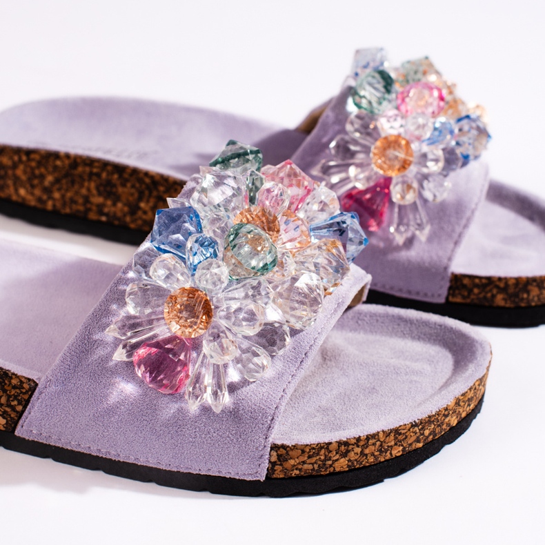 Chinelos femininos de camurça roxa tolet 2