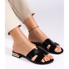 Slides planos femininos negros preto 2