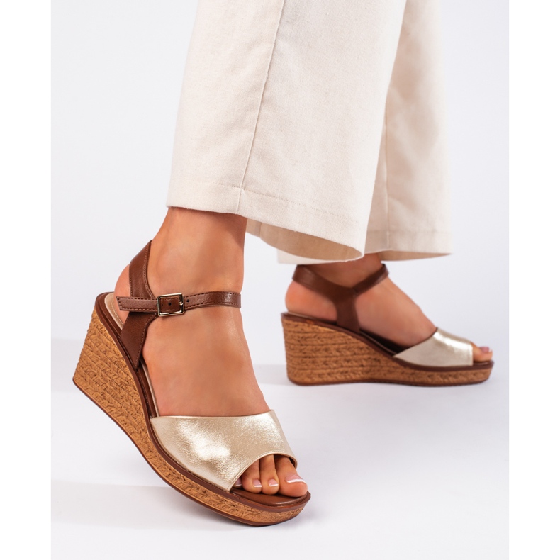 Sandálias femininas de cunha dourada Sergio Leone dourado 2