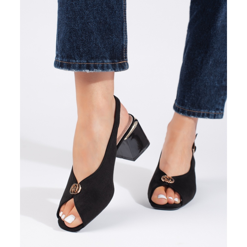 Elegantes sandálias de salto alto em camurça preta preto 2