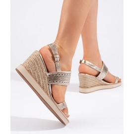 Sandálias de cunha de mulher douradas dourado 2