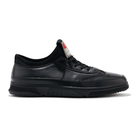 Sapatos esportivos masculinos negros com atacadores preto 1