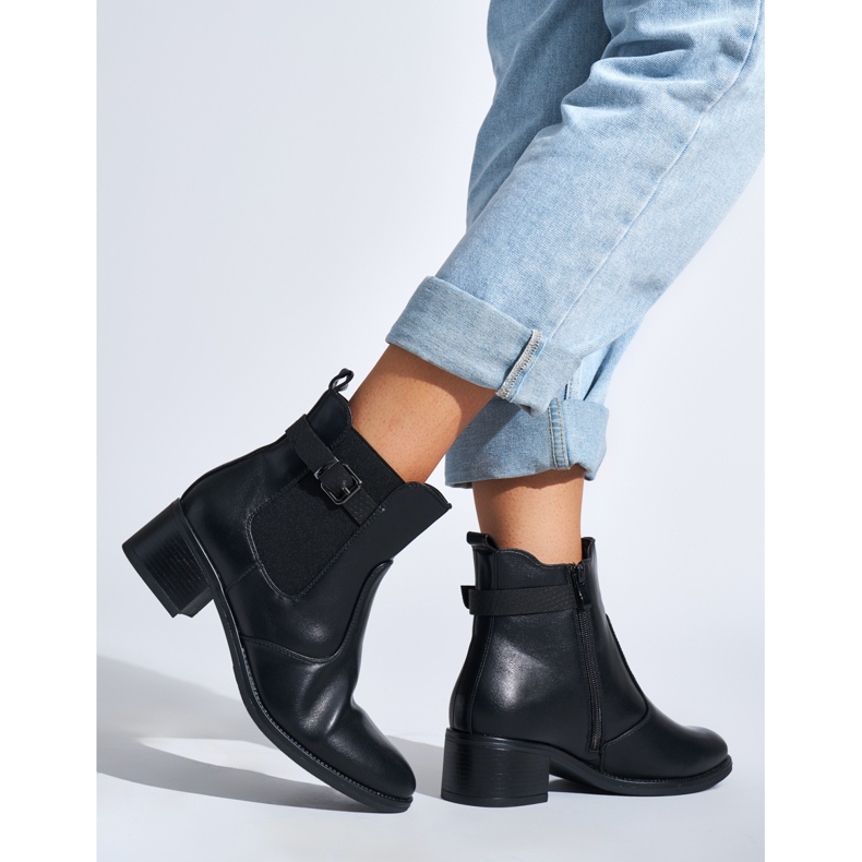 Botins femininos de salto baixo preto 1