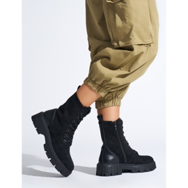 Botas de trabalho com cadarços para mulheres negras preto 1