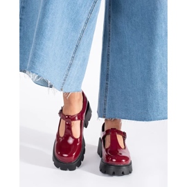 Sapatos femininos envernizados cor de vinho com plataforma vermelho 2